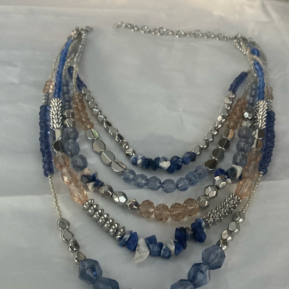 Necklace approximately 17 inches opened. The 1st. stran can be removed see pic 4